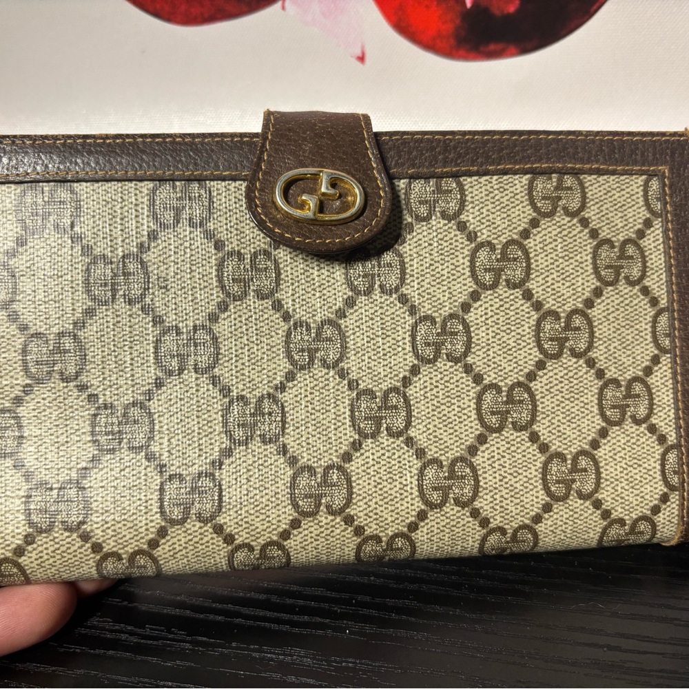 Gucci GG supreme long wallet PVC leather brown with kisslock